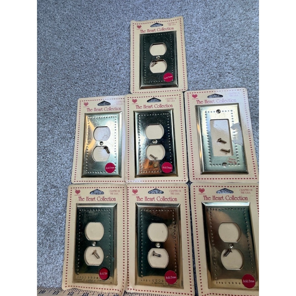 The Heart Collection Solid Brass Wall Plates Set 7 plus 1 Duplex GFI Beaded Gold